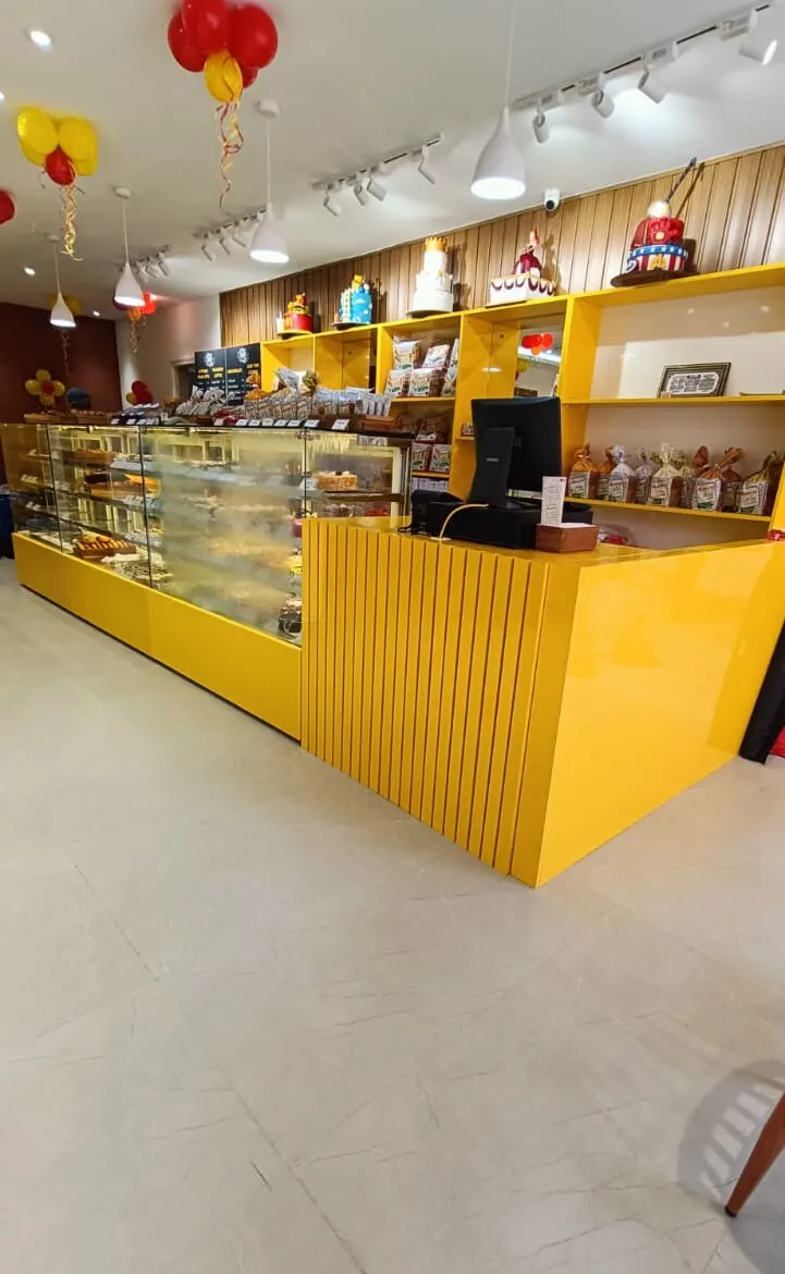 Bakery shop front counter with display cabinets