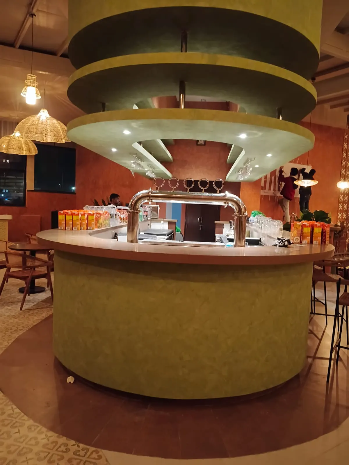 Round bar counter with beer dispensing tower