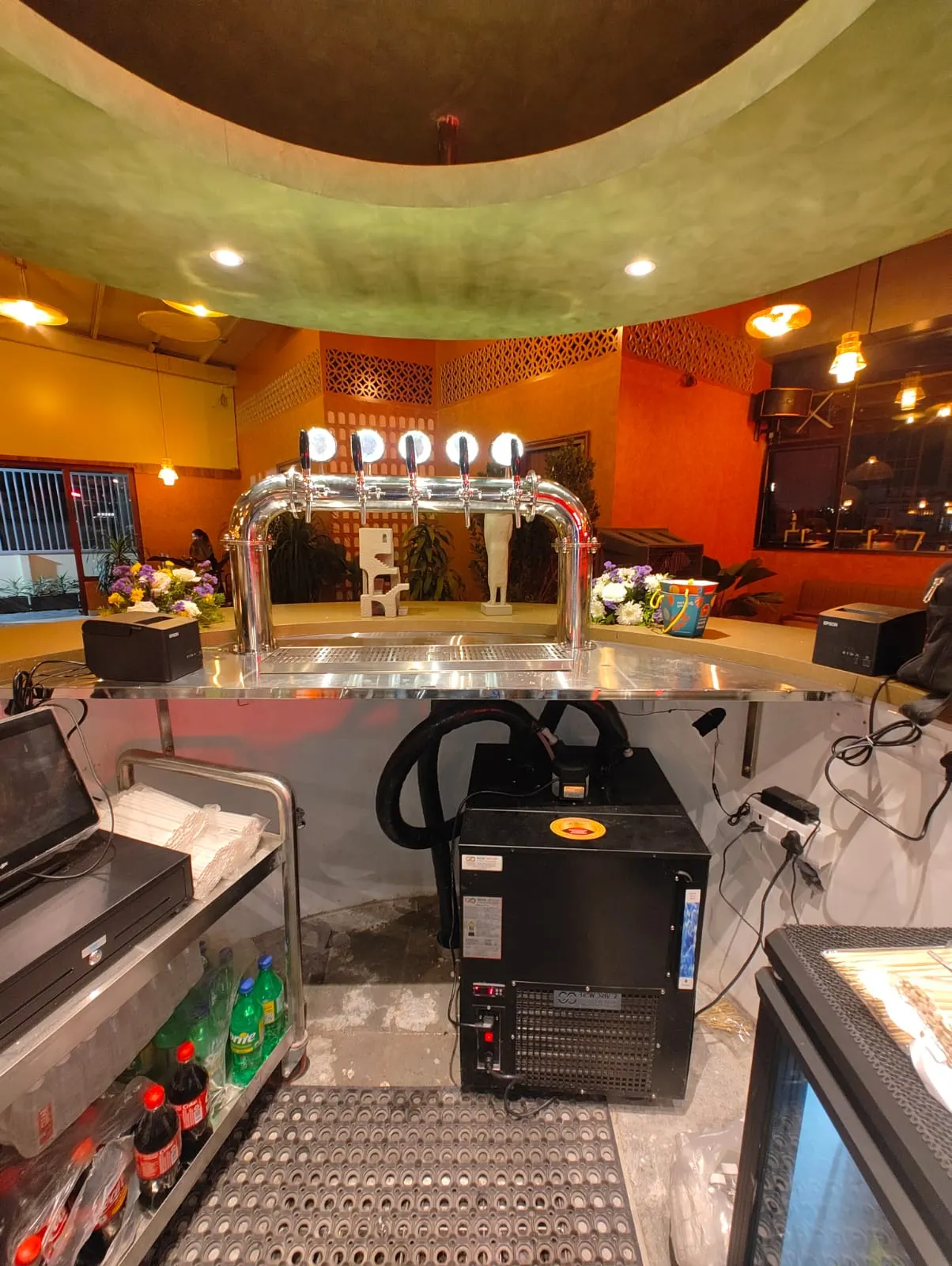 Beer tower and chiller unit on a bar counter