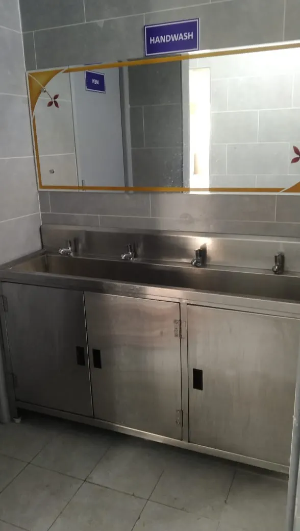 Stainless steel handwash sink unit with cabinet