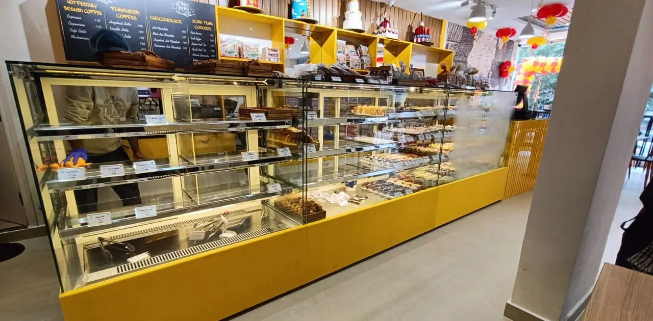 Bakery display counters with pastries
